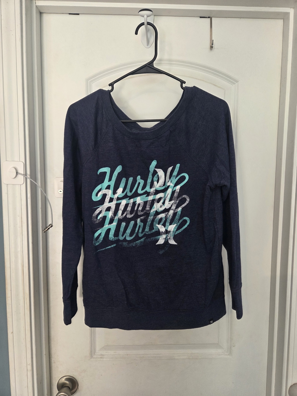 Hurley Navy Pullover Sweatshirt with Teal and White Script